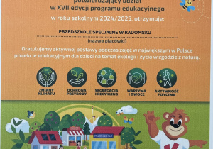 Certyfikat udziału w programie "Kubusiowi Przyjaciele Natury"